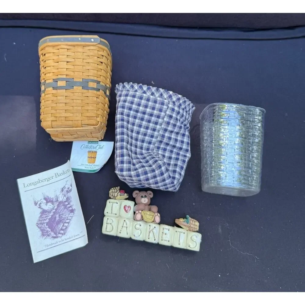 Longaberger 1997 Waste Basket Combo J W Collection Miniature Complete & Figurine